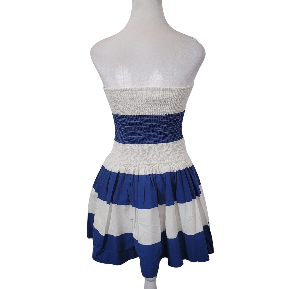Abercrombie & Fitch Medium Striped Strapless Mini Dress Blue White Smocked